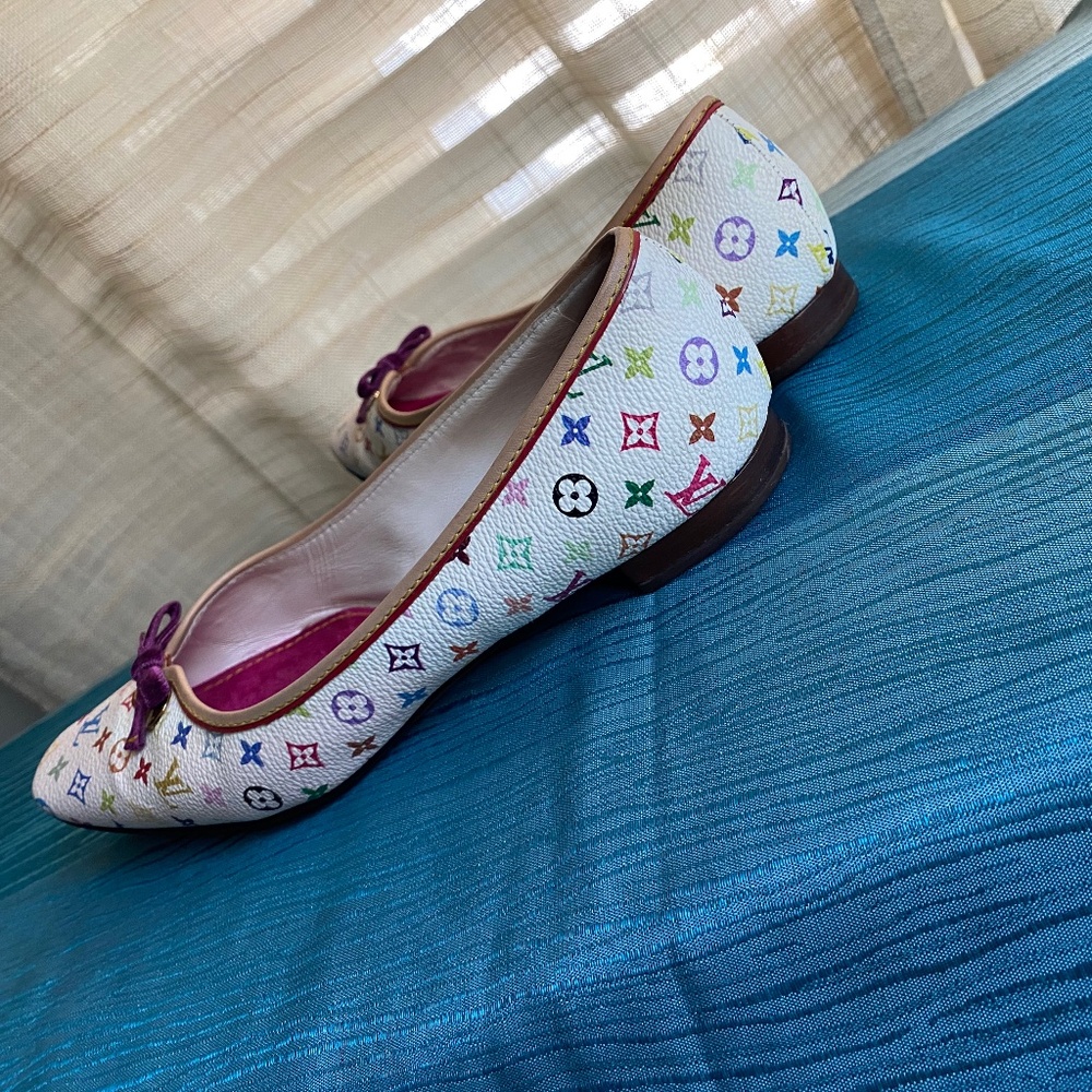 Louis Vuitton white Murakami flats pumps 37.5 - Picture 4 of 9